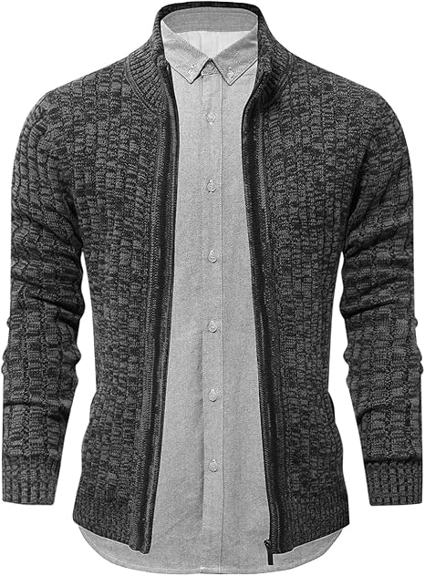 Mens Knitted Cardigan Full Front Zipper Sweater